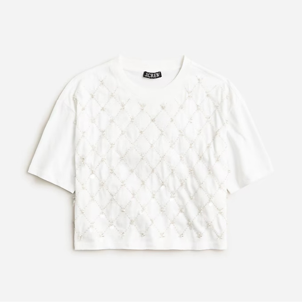 J crew Broken-in jersey cropped T-shirt with patterned sequins